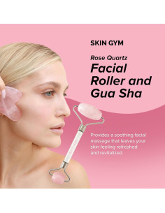 Rodillo Facial y Gua Sha Skin Gym Cuarzo Rosa Antienvejecimiento 2