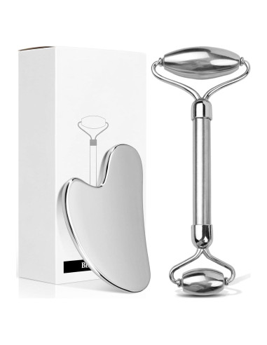 Rodillo Facial Aresvns Acero Inoxidable + Gua Sha 2 Piezas