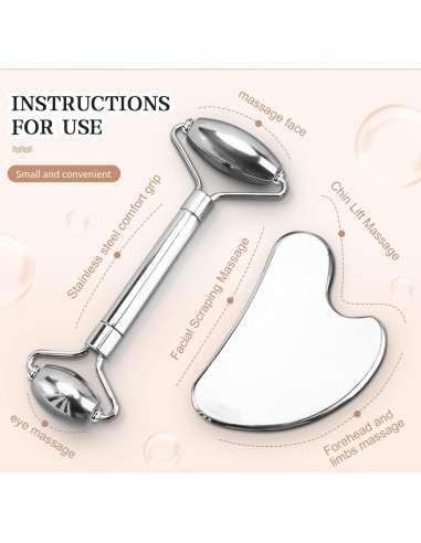 Rodillo Facial Aresvns Acero Inoxidable + Gua Sha 2 Piezas