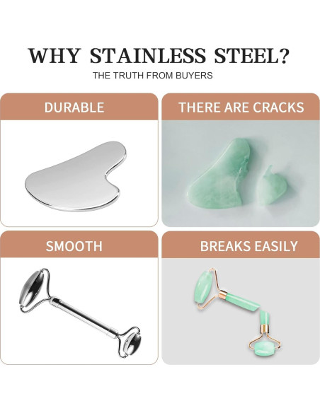 Rodillo Facial Aresvns Acero Inoxidable + Gua Sha 2 Piezas Rodillo Facial Aresvns Acero Inoxidable + Gua Sha 2 Piezas