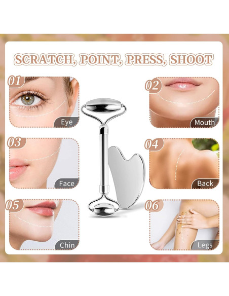 Rodillo Facial Aresvns Acero Inoxidable + Gua Sha 2 Piezas Rodillo Facial Aresvns Acero Inoxidable + Gua Sha 2 Piezas