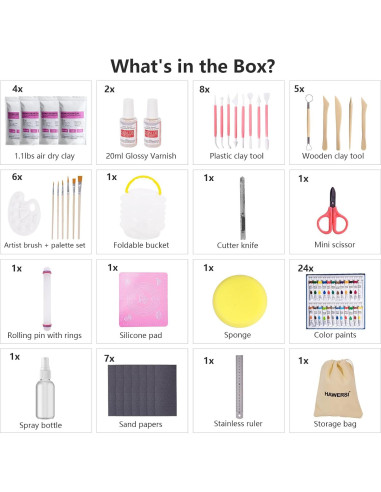 Kit de Arcilla Secada al Aire HAWERSI 66 Piezas para Adultos
