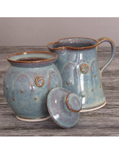 Juego de Azúcar y Crema Castle Arch Verde 10oz Hecho a Mano