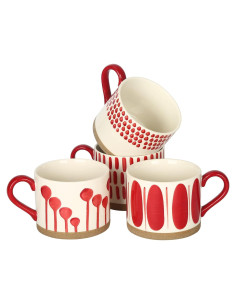 Juego de Tazas Cerámica Koja 15 oz Pintadas a Mano - Rojo
