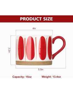 Juego de Tazas Cerámica Koja 15 oz Pintadas a Mano - Rojo 2