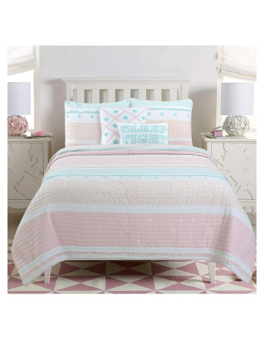 Conjunto Edredón Reversible Cozy Line Individual Algodón Rosa