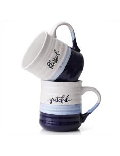 Tazas de Café DOWAN 590 ml Set de 2 Agradecido Bendecido