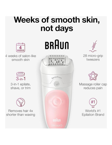 Epilador Braun Silk-épil 5-620 Inalámbrico Recargable 6 Piezas