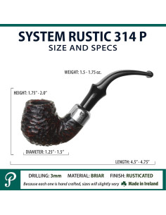 Pipa de Brezo Mediterráneo Peterson Hecha a Mano 314 Rustica 2