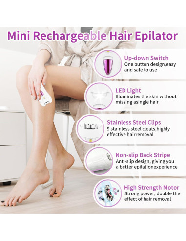 Epilador Facial Portátil Lyndops KD190R con Luz LED