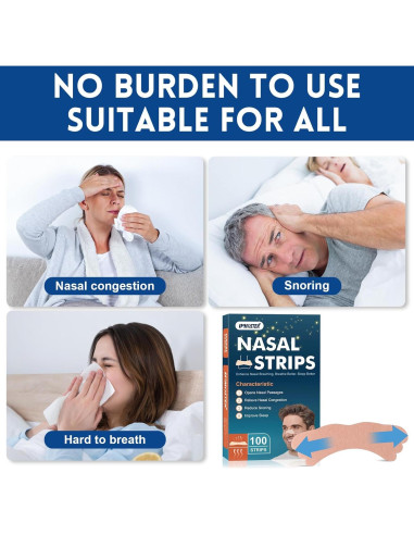 100 Tiras Nasales UPMOSTEK para Ronquidos y Congestión