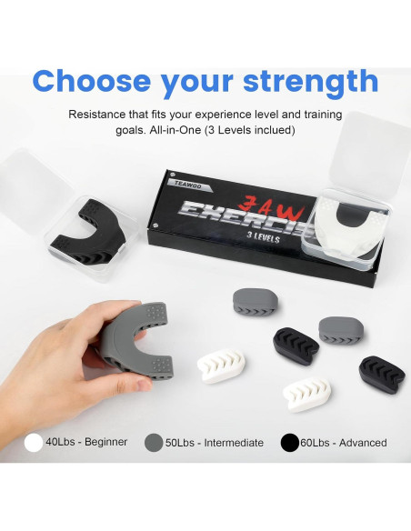 Ejercitador de Mandíbula TEAWOO Set 9PCS 3 Niveles Resistencia