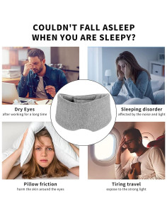 Mascarilla para dormir SUWEISHI 100% algodón gris ajustable 2