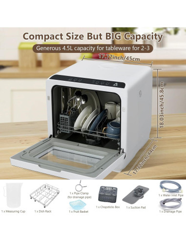 Lavavajillas Portátil ACONEE 4.5L Compacto Blanco