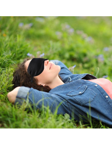 2 Máscaras de Sueño de Seda Negra Ajustables para Dormir