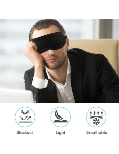2 Máscaras de Sueño de Seda Negra Ajustables para Dormir