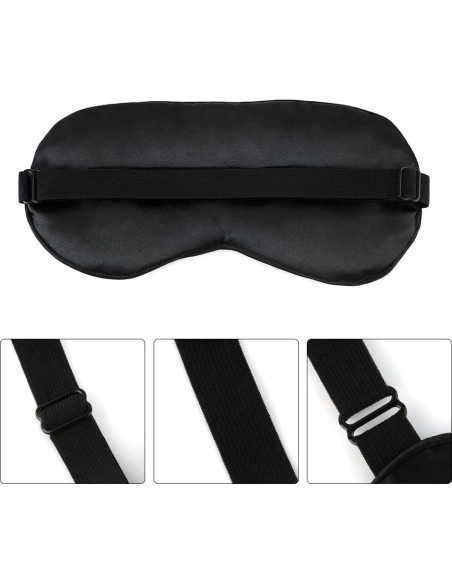 2 Máscaras de Sueño de Seda Negra Ajustables para Dormir
