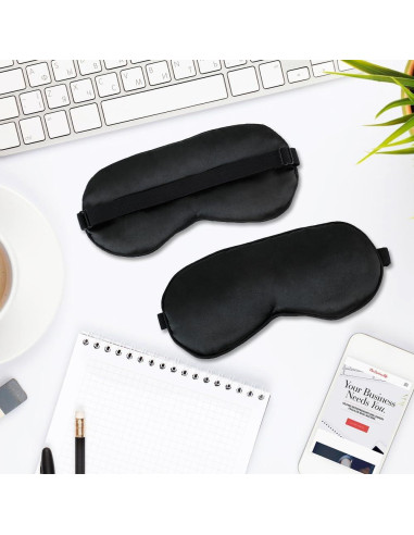 2 Máscaras de Sueño de Seda Negra Ajustables para Dormir