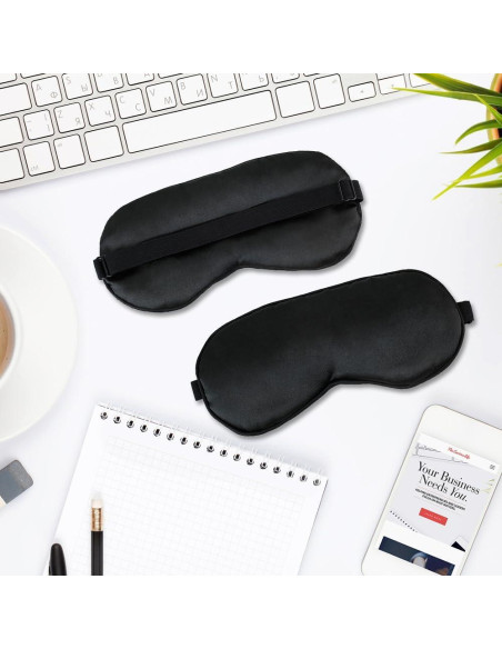 2 Máscaras de Sueño de Seda Negra Ajustables para Dormir