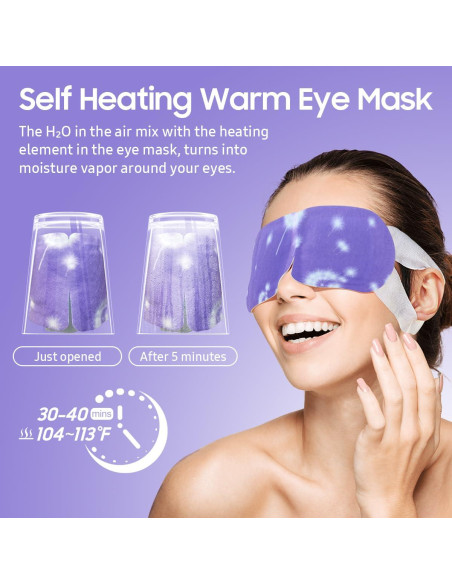 Máscara de Ojos Calentada BeHoomi 10 Paquetes Lavanda