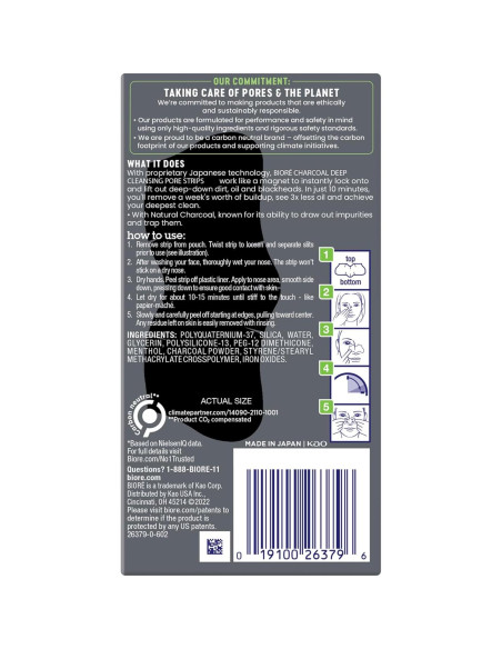 Tiras nasales Biore para hombres - 6 unidades con carbón
