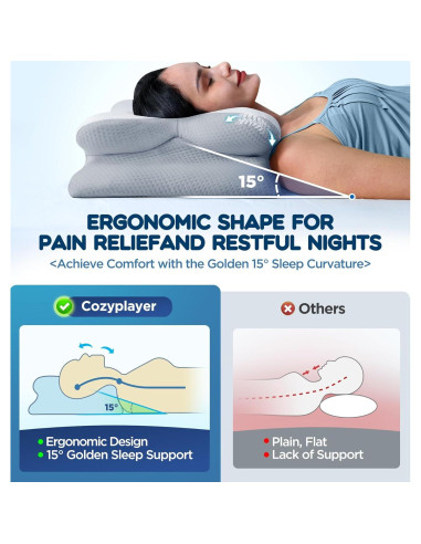 Almohada Cervical Cozyplayer Reina Espuma de Memoria Enfriante