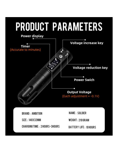 Máquina de Tatuaje Ambition Soldier Batería 2400mAh LED
