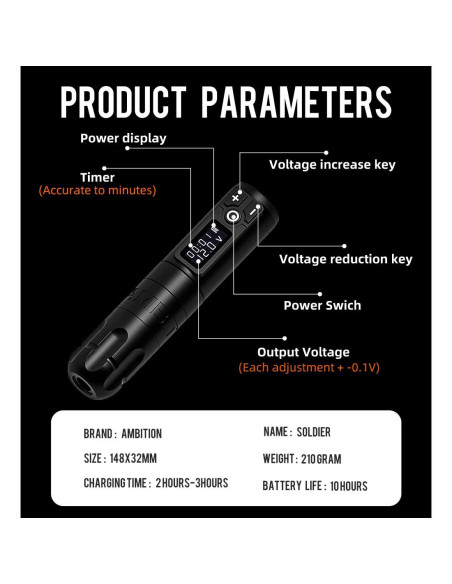 Máquina de Tatuaje Ambition Soldier Batería 2400mAh LED