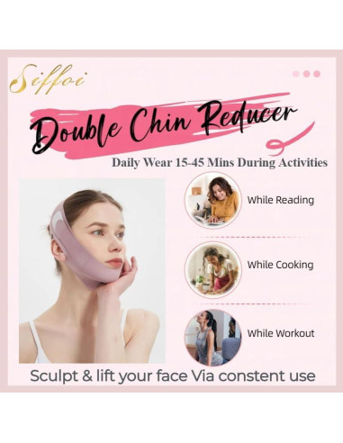 Máscara V-Line SIFFOI Facial Levanta Barbilla Rosa 15.7x13.1cm