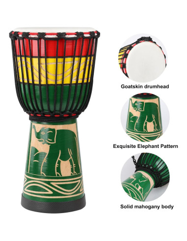 Djembe LIEKE Tambor Africano 25,4 cm Piel de Cabra Verde