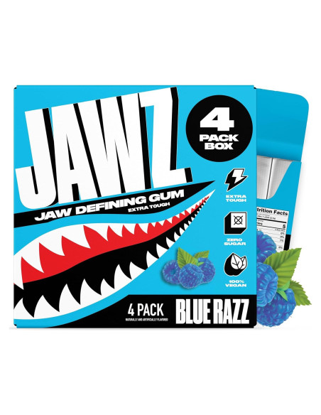 Chicle Jawz Gum Blue Razz - 4 Paquetes Sin Azúcar