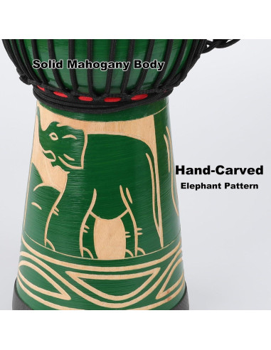 Djembe LIEKE Tambor Africano 25,4 cm Piel de Cabra Verde