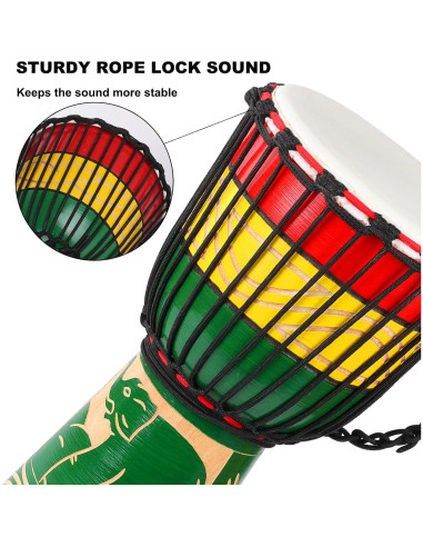 Djembe LIEKE Tambor Africano 25,4 cm Piel de Cabra Verde