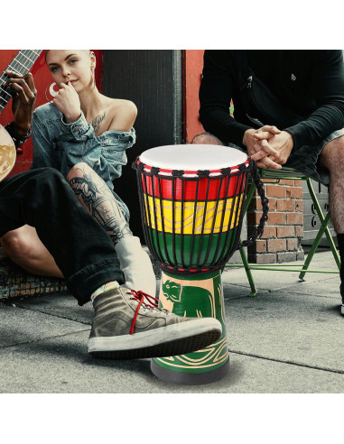 Djembe LIEKE Tambor Africano 25,4 cm Piel de Cabra Verde