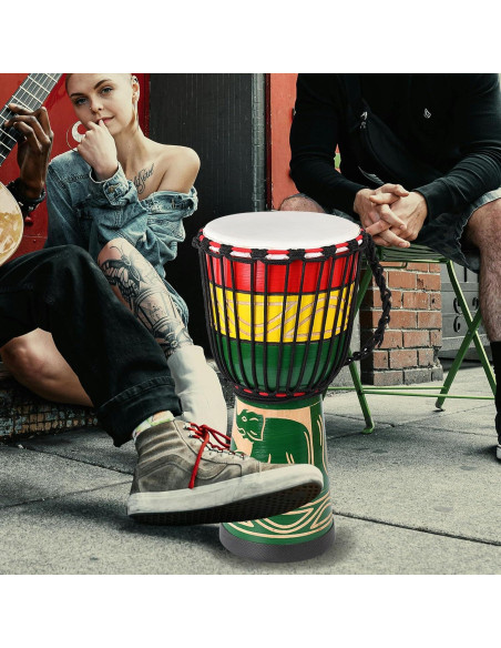 Djembe LIEKE Tambor Africano 25,4 cm Piel de Cabra Verde