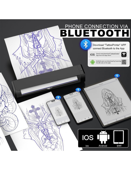 Impresora de Tatuajes Wormhole Inalámbrica Bluetooth A4