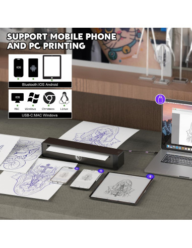 Impresora de Tatuajes Wormhole Inalámbrica Bluetooth A4