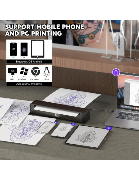 Impresora de Tatuajes Wormhole Inalámbrica Bluetooth A4