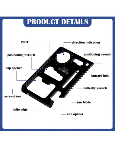 WILLBOND 24 Herramientas de Supervivencia 11 en 1 Negro