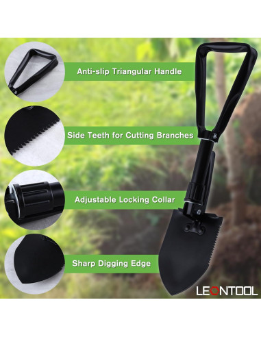 Pala Plegable LEONTOOL 46.8 cm Multiherramienta Camping