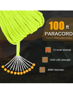 CooBigo Cuerda Paracord 1000LB 30,48m Fluorescente para Camping 2