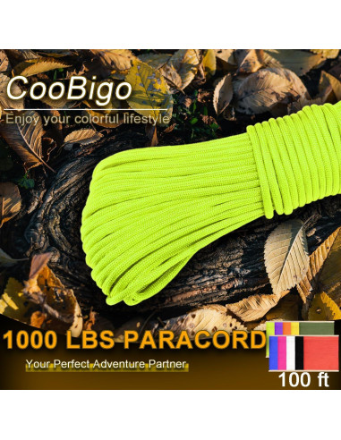 CooBigo Cuerda Paracord 1000LB 30,48m Fluorescente para Camping