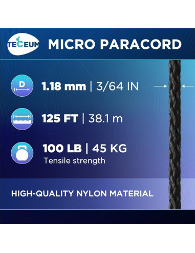 Cuerda Micro Paracord TECEUM 1.18 mm x 38.1 m Negra