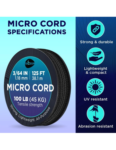 Cuerda Micro Paracord TECEUM 1.18 mm x 38.1 m Negra