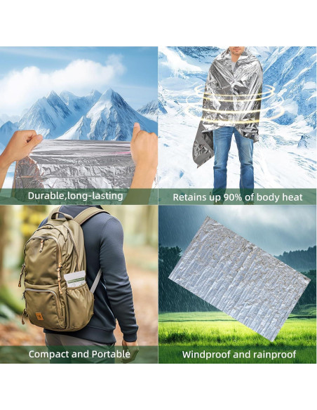 Paquete de 4 mantas de emergencia Htaexpu mylar térmicas Paquete de 4 mantas de emergencia Htaexpu mylar térmicas