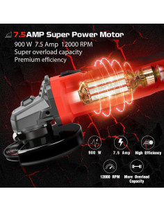 Amoladora Angular SHALL 4.5" 900W 12000 RPM con Discos y Protectores 2