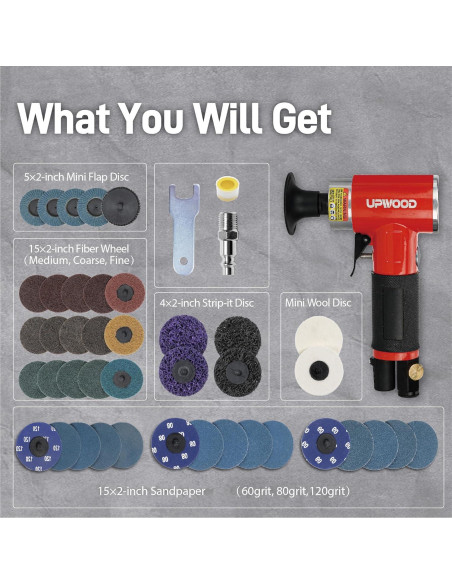 Kit Pulidora Lijadora Neumática UPWOOD 2" 41 Discos