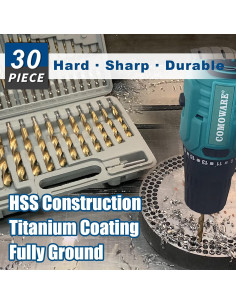 Juego de Brocas de Impacto COMOWARE - 30 Pcs HSS Titanio 2
