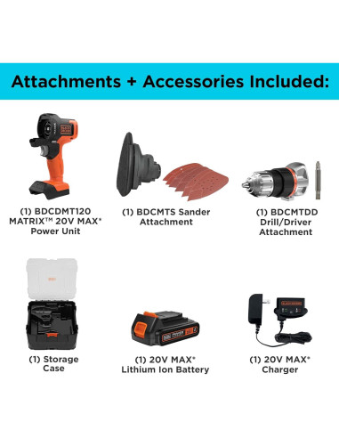 Taladro + Lijadora BLACK+DECKER MATRIX 20V Kit Compacto