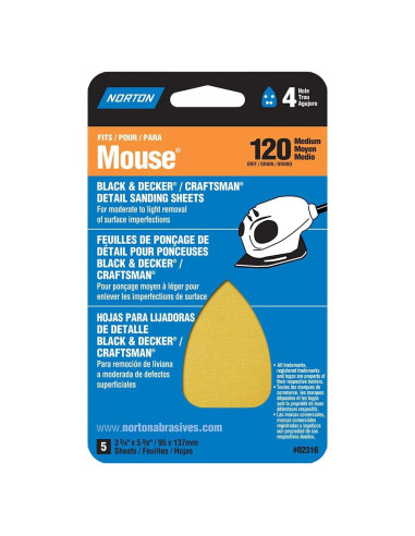 Hoja de Lijado Norton para Lijadora Mouse 17.78x7.62cm P120
